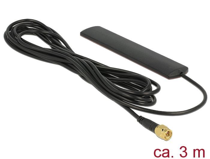 DeLock LTE Antenna SMA 3 dBi Omnidirectional Fixed Black Adhesive Mounting DeLock LTE Antenna SMA 3 dBi Omnidirectional Fixed Black Adhesive Mounting