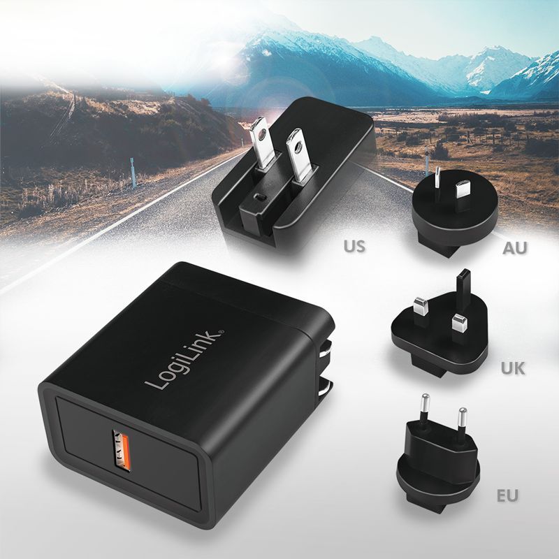 Logilink USB socket travel adapter for QC 3 18W Black