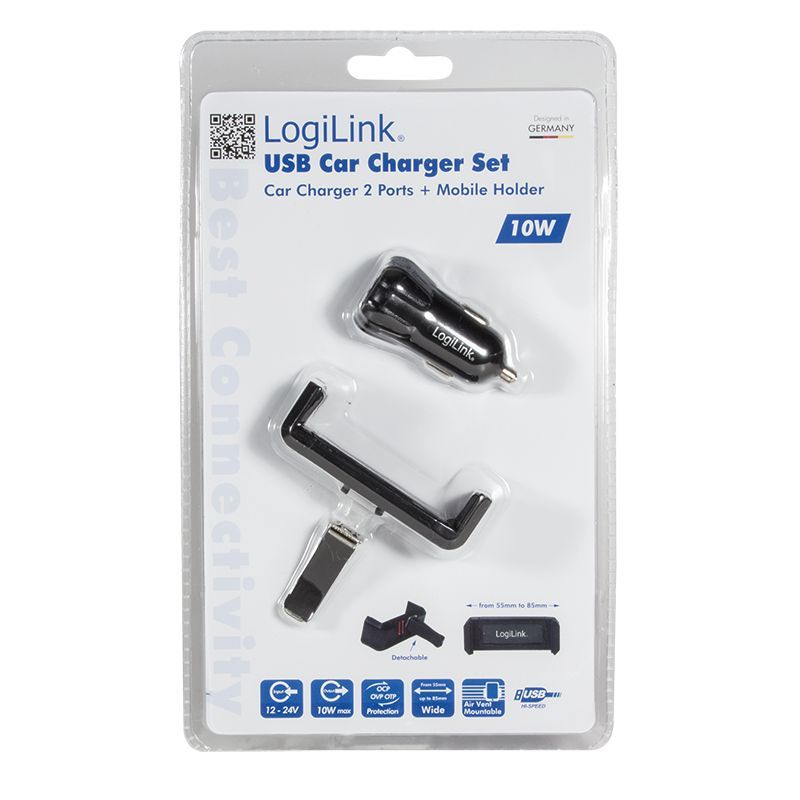 Logilink PA0133 USB car charger + mobile holder Black Logilink PA0133 USB car charger + mobile holder Black