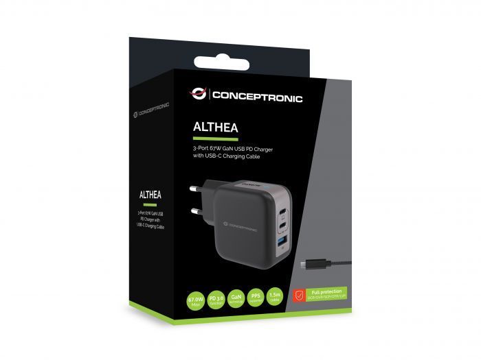 Conceptronic 3-Port 67W USB Charger Black Conceptronic 3-Port 67W USB Charger Black