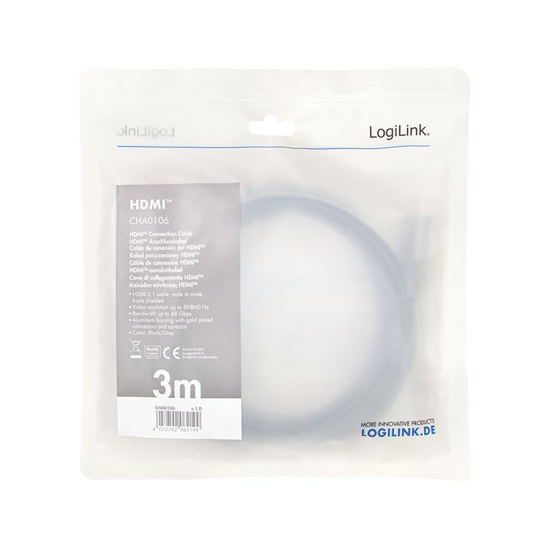 Logilink HDMI cable A/M to A/M 8K/60Hz 3m Black/Grey Logilink HDMI cable A/M to A/M 8K/60Hz 3m Black/Grey
