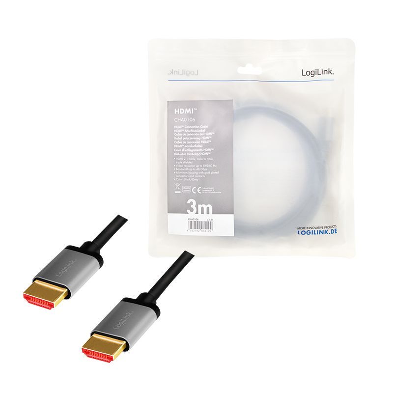 Logilink HDMI cable A/M to A/M 8K/60Hz 3m Black/Grey Logilink HDMI cable A/M to A/M 8K/60Hz 3m Black/Grey