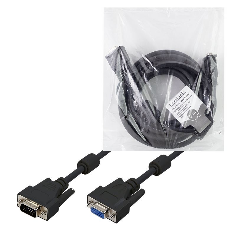 Logilink HD15/M to HD15/F VGA cable 5m Black Logilink HD15/M to HD15/F VGA cable 5m Black