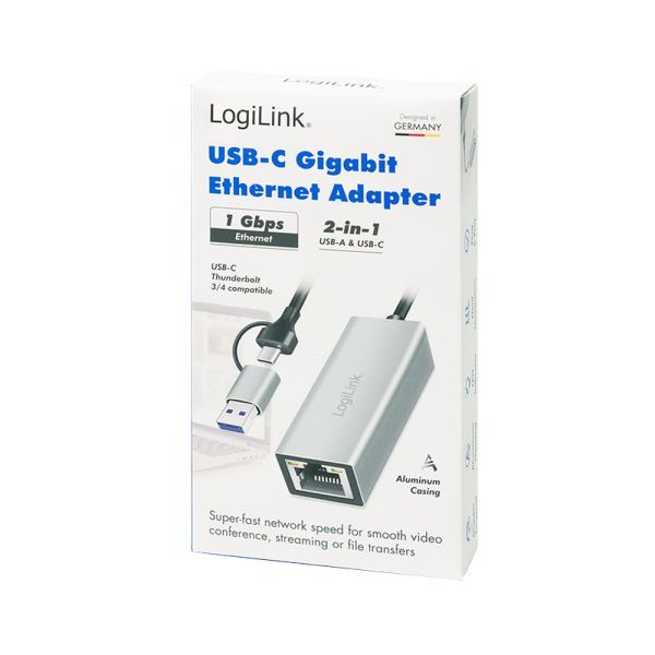 Logilink USB-C to Gigabit Ethernet Adapter with 2-in-1 USB Connection Grey Logilink USB-C to Gigabit Ethernet Adapter with 2-in-1 USB Connection Grey