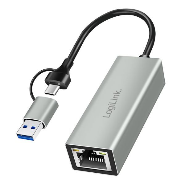 Logilink USB-C to Gigabit Ethernet Adapter with 2-in-1 USB Connection Grey Logilink USB-C to Gigabit Ethernet Adapter with 2-in-1 USB Connection Grey