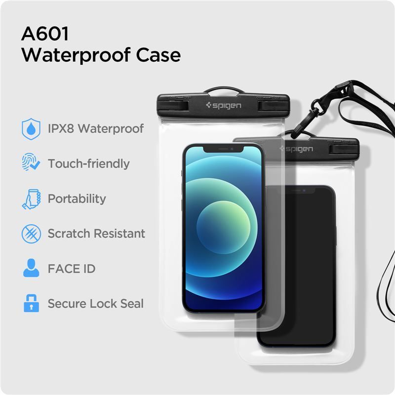 Spigen A601 Waterproof Phone Case 2 Pack, clear Spigen A601 Waterproof Phone Case 2 Pack, clear