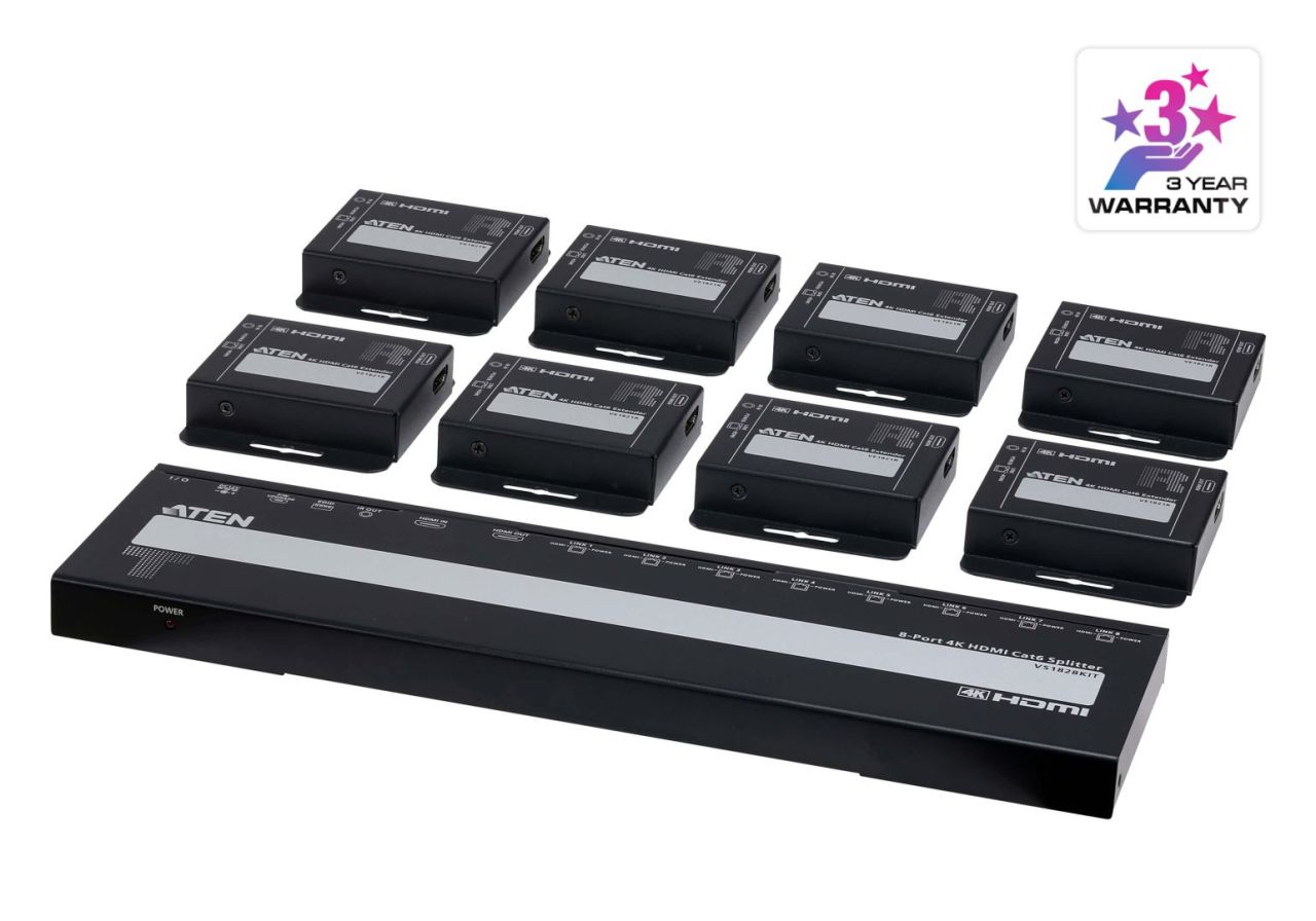 ATEN VS1828KIT 8-Port 4K HDMI Cat 6 Splitter with Receivers ATEN VS1828KIT 8-Port 4K HDMI Cat 6 Splitter with Receivers