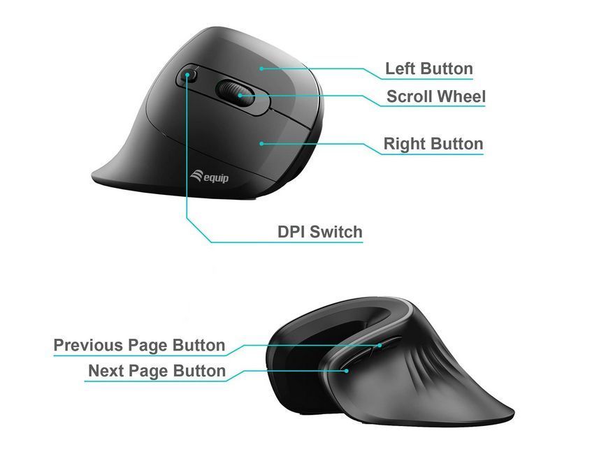 EQuip Vertical Ergonomic Wired Mouse Black