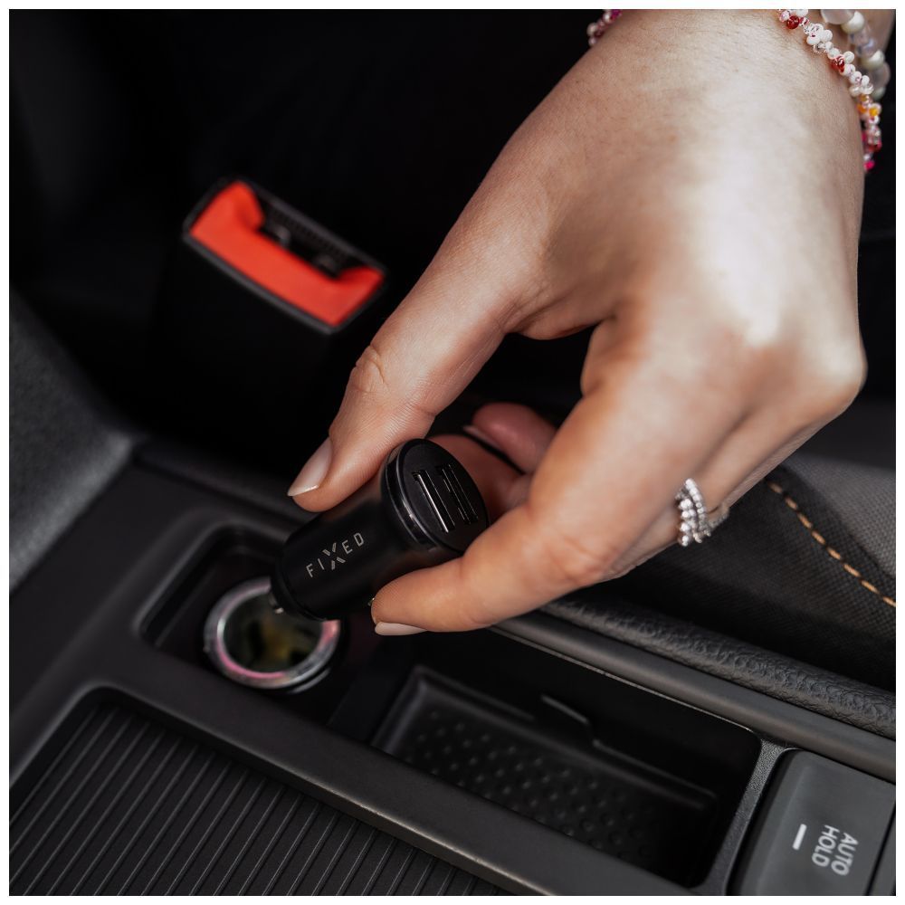 FIXED USB autós töltő 2 USB aljzattal 15W, fekete, FIXCC15N-2U-BK