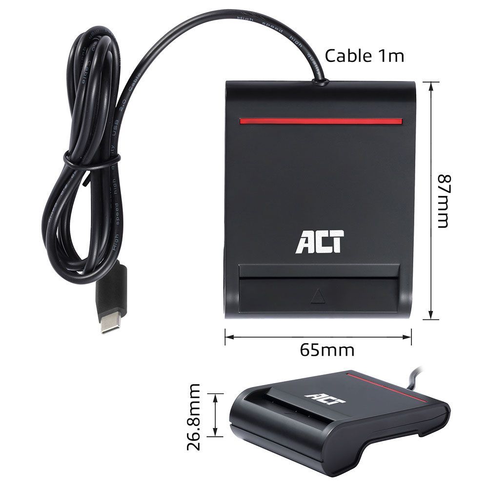 ACT AC6020 External USB-C Smartcard eID Card Reader Black ACT AC6020 External USB-C Smartcard eID Card Reader Black