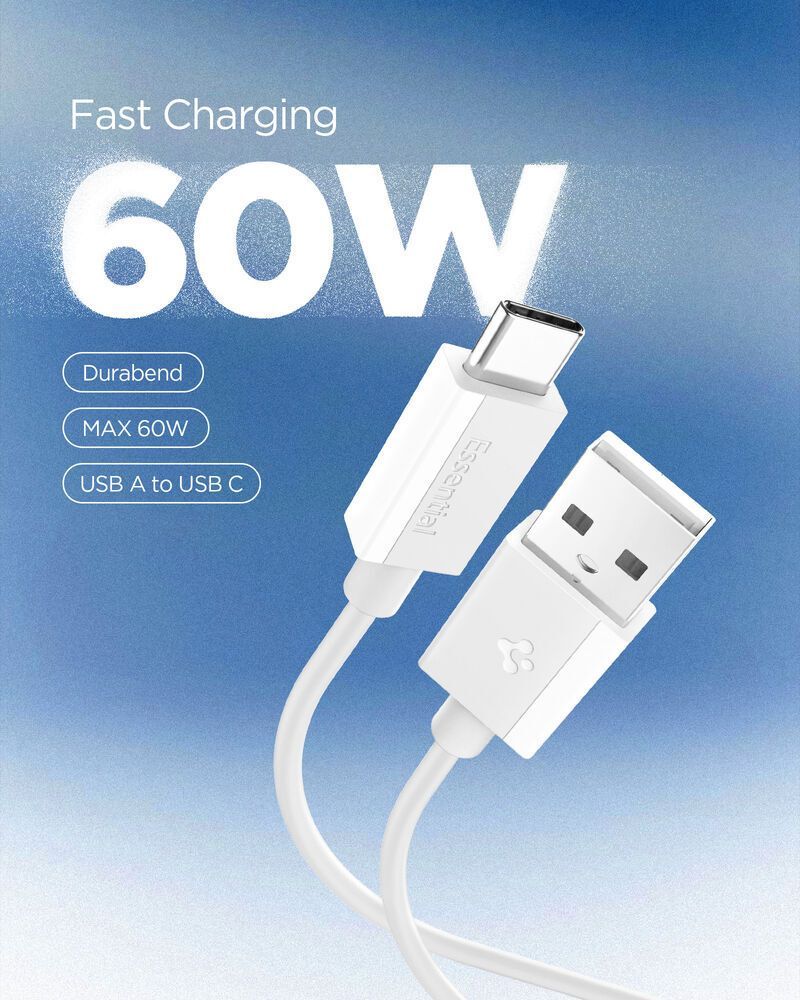 Spigen Essential USB-A to USB C-60W Cable 1m White Spigen Essential USB-A to USB C-60W Cable 1m White