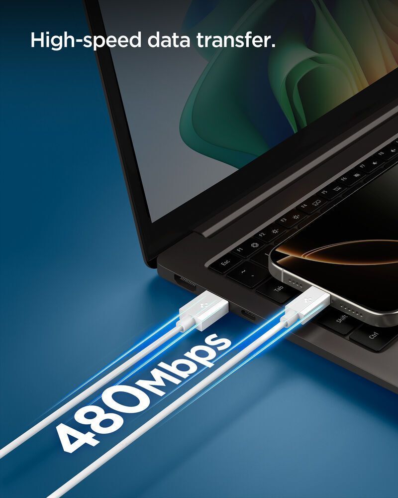 Spigen Essential USB-A to USB C-60W Cable 1m White Spigen Essential USB-A to USB C-60W Cable 1m White