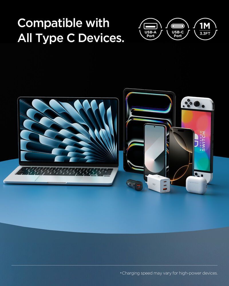 Spigen Essential USB-A to USB C-60W Cable 1m White Spigen Essential USB-A to USB C-60W Cable 1m White