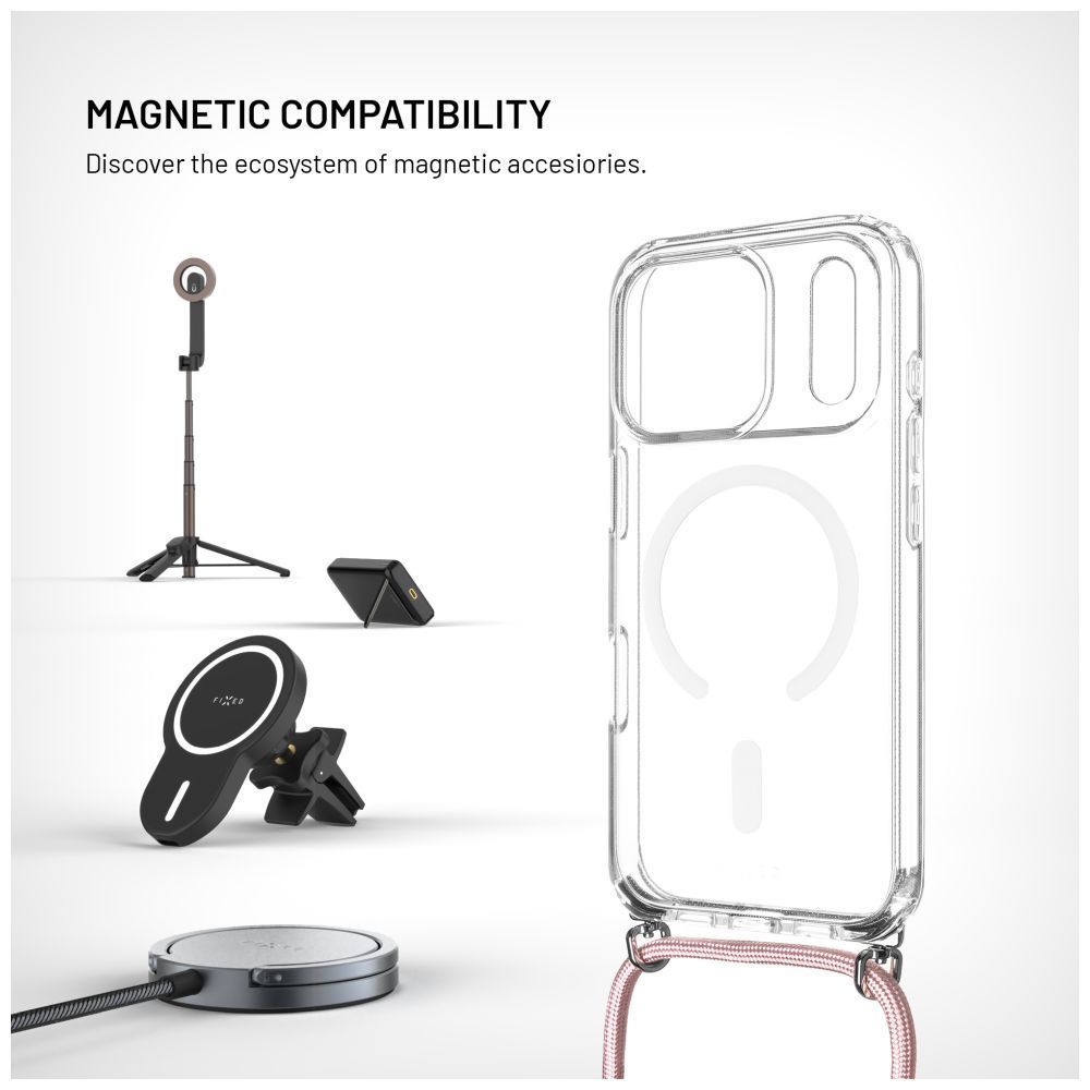 FIXED Nyakbaakasztható MagPure tok Apple iPhone 17 Pro telefonhoz, rózsaszín FIXED Nyakbaakasztható MagPure tok Apple iPhone 17 Pro telefonhoz, rózsaszín