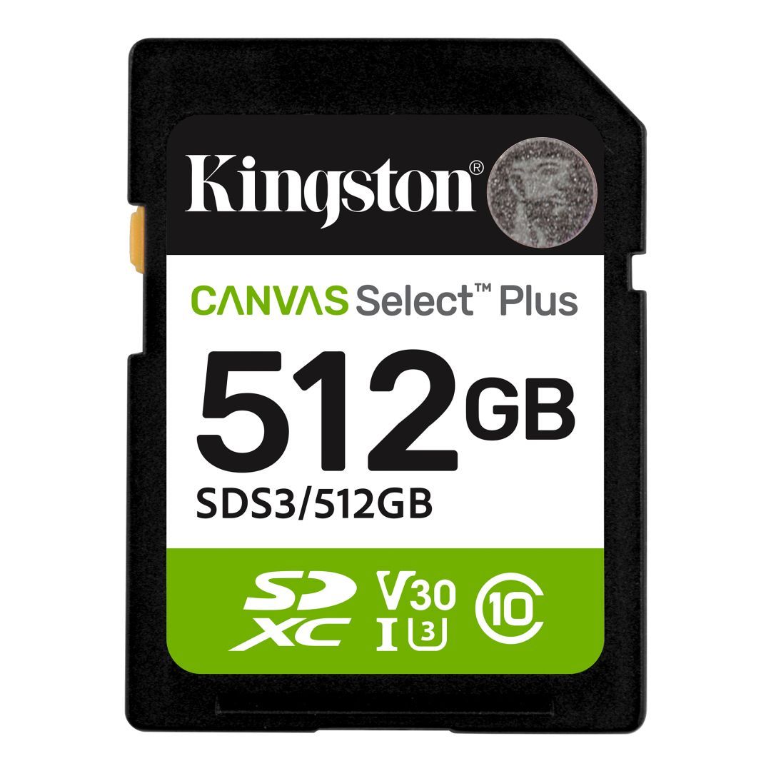 Kingston 512GB SDXC Canvas Select Plus Gen3 Class 10 UHS-I U3 V30 A1