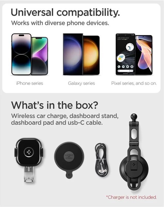 Spigen OneTap Universal Wireless Car Charger for Dashboard / Windshield Black Spigen OneTap Universal Wireless Car Charger for Dashboard / Windshield Black