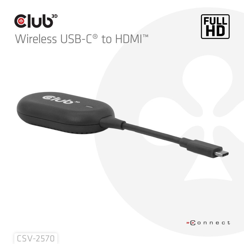 Club3D Wireless USB-C to HDMI Transmitter and Receiver FullHD 25m range Black