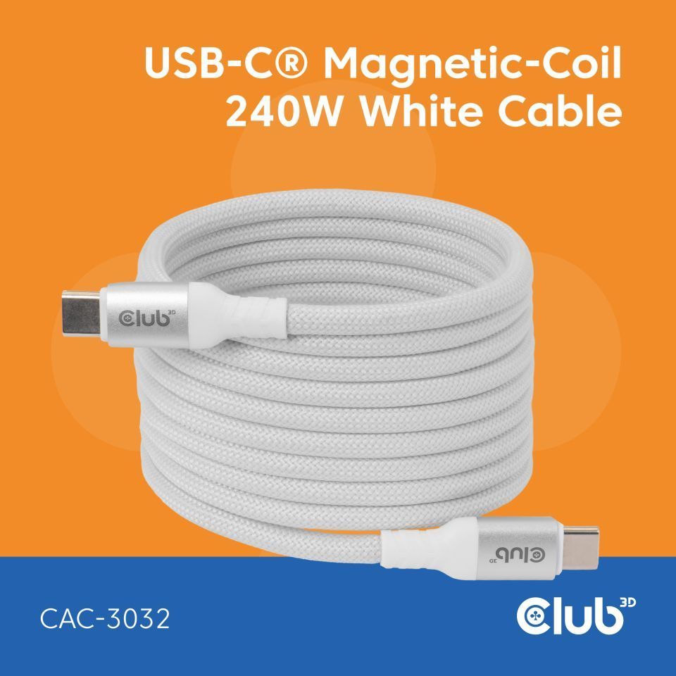 Club3D CAC-3032 USB-C Magnetic-Coil 240W Cable 2m White