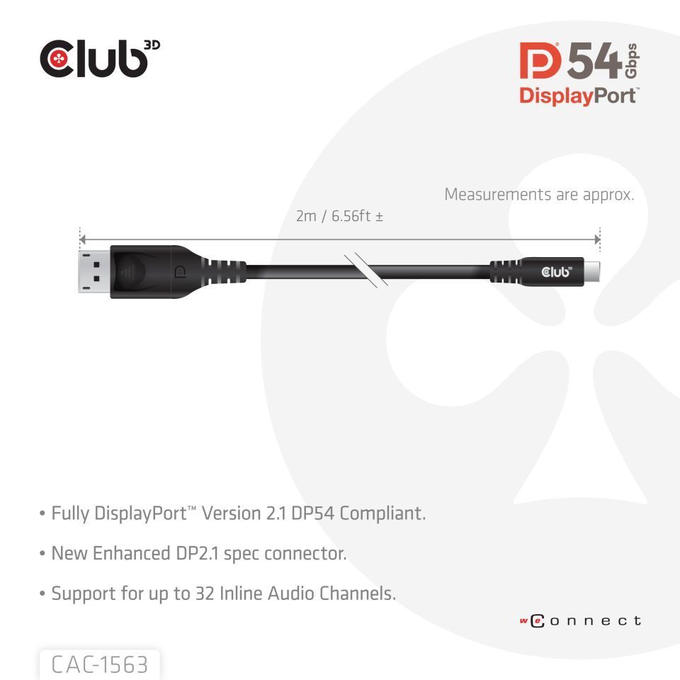 Club3D CAC-1563 USB-C to DisplayPort 2.1 DP54 Bi-Directional Cable 8K120Hz 2m Black