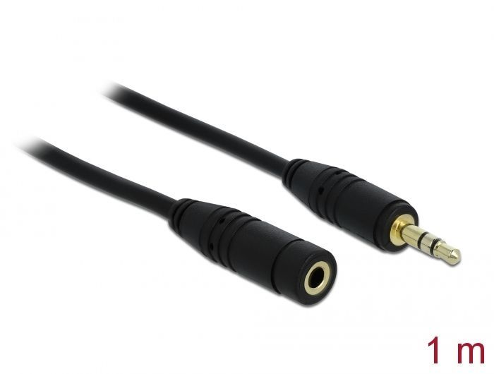DeLock Stereo Jack Extension Cable 3.5 mm 3 pin male > female 1m Black DeLock Stereo Jack Extension Cable 3.5 mm 3 pin male > female 1m Black