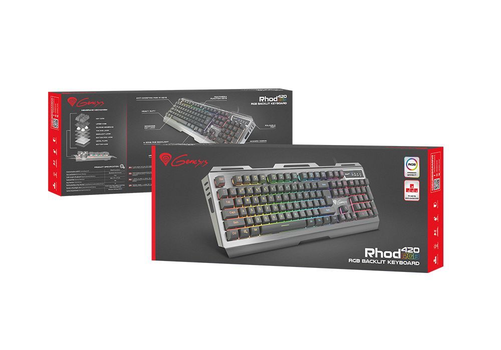 Natec Genesis Rhod 420 RGB Billentyűzet Black US Natec Genesis Rhod 420 RGB Billentyűzet Black US