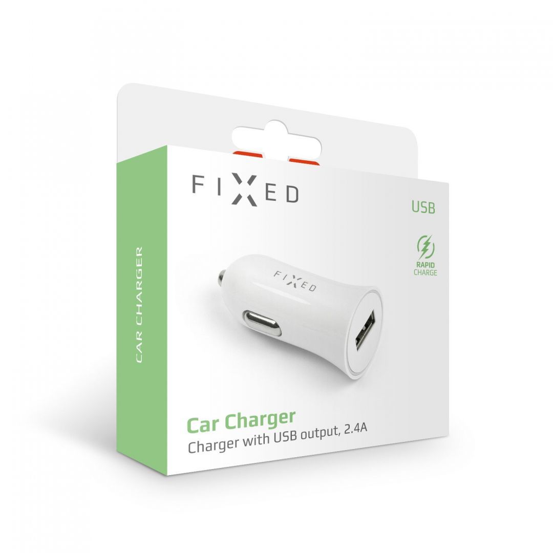 FIXED Car charger w/ USB output, 12W Fehér, Töltő FIXED Car charger w/ USB output, 12W Fehér, Töltő