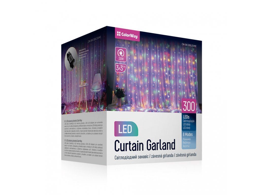 ColorWay LED garland curtain 3x3m 300LED multicolor ColorWay LED garland curtain 3x3m 300LED multicolor