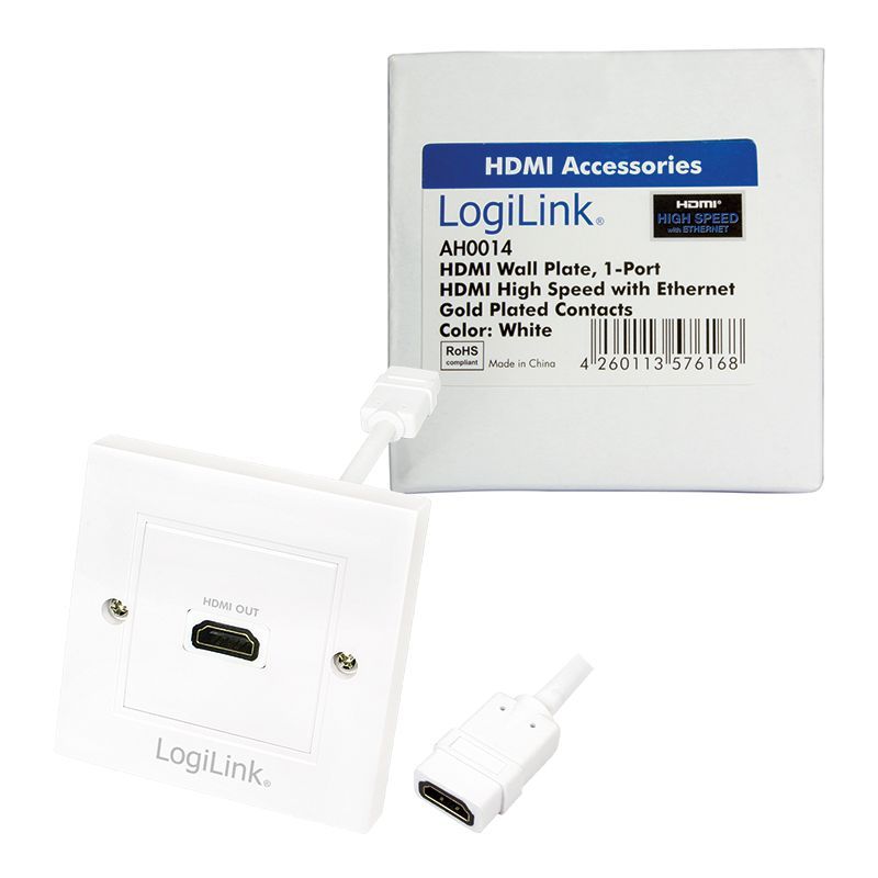 Logilink HDMI Wall Plate with 1x HDMI female White Logilink HDMI Wall Plate with 1x HDMI female White