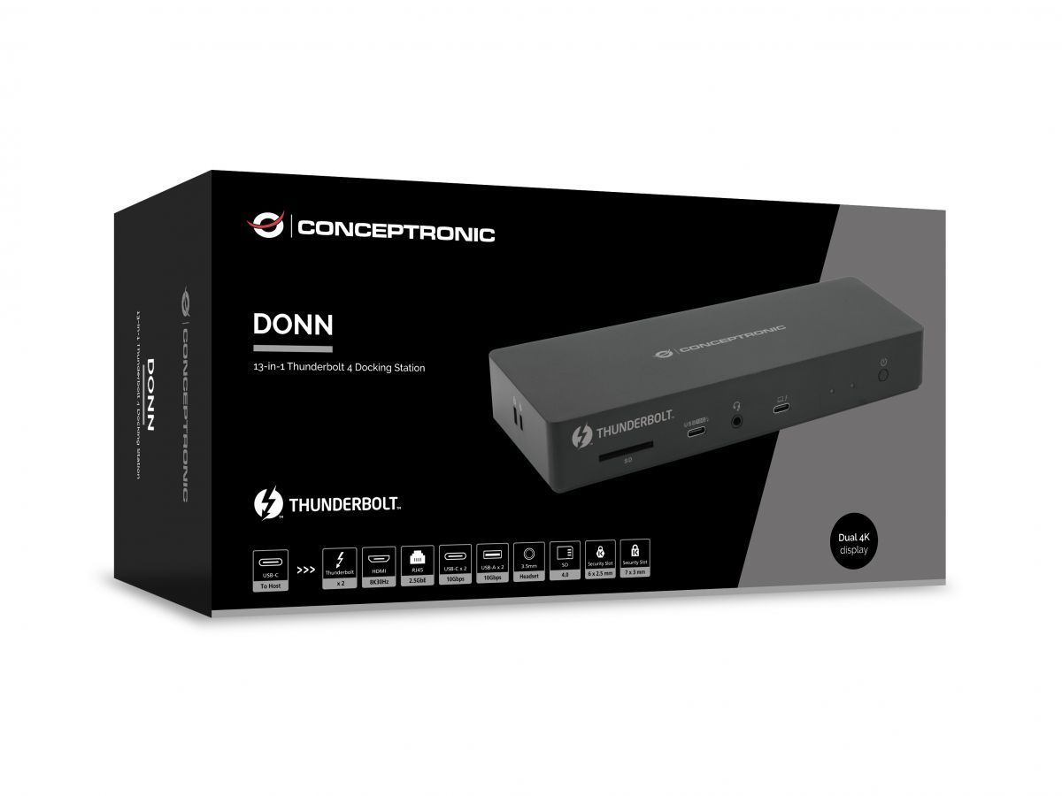 Conceptronic DONN30B 13-in-1 Thunderbolt 4 Docking Station Conceptronic DONN30B 13-in-1 Thunderbolt 4 Docking Station