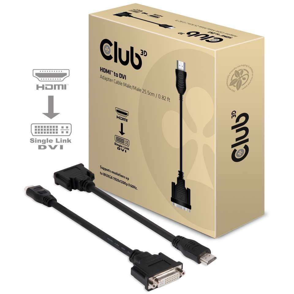 Club3D HDMI to DVI-D (Single Link) Passive Adapter 22cm Black Club3D HDMI to DVI-D (Single Link) Passive Adapter 22cm Black