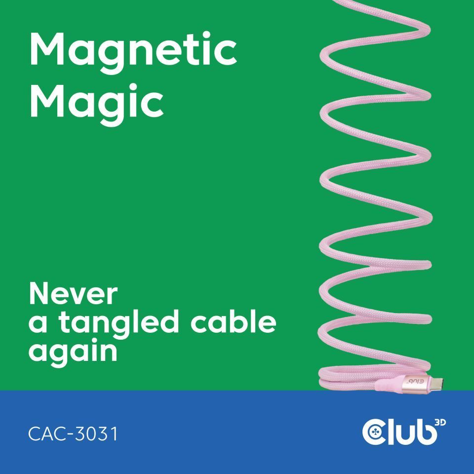 Club3D CAC-3031 USB-C Magnetic-Coil 240W Cable 2m Pink