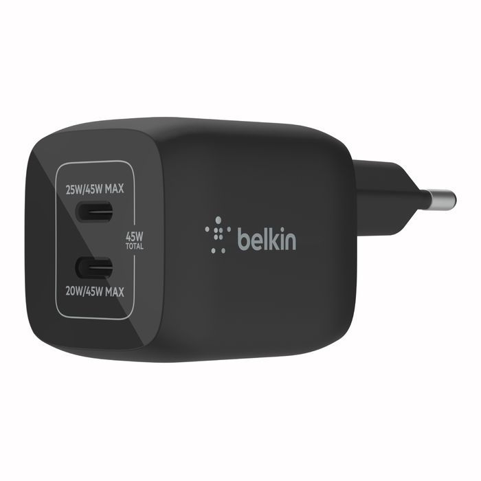 Belkin Dual USB-C GaN Wall Charger with PPS 45W Black Belkin Dual USB-C GaN Wall Charger with PPS 45W Black