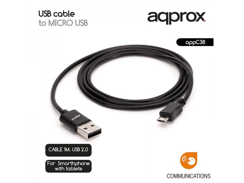 Approx APPC38 microUSB - USB kábel 1m Black Approx APPC38 microUSB - USB kábel 1m Black