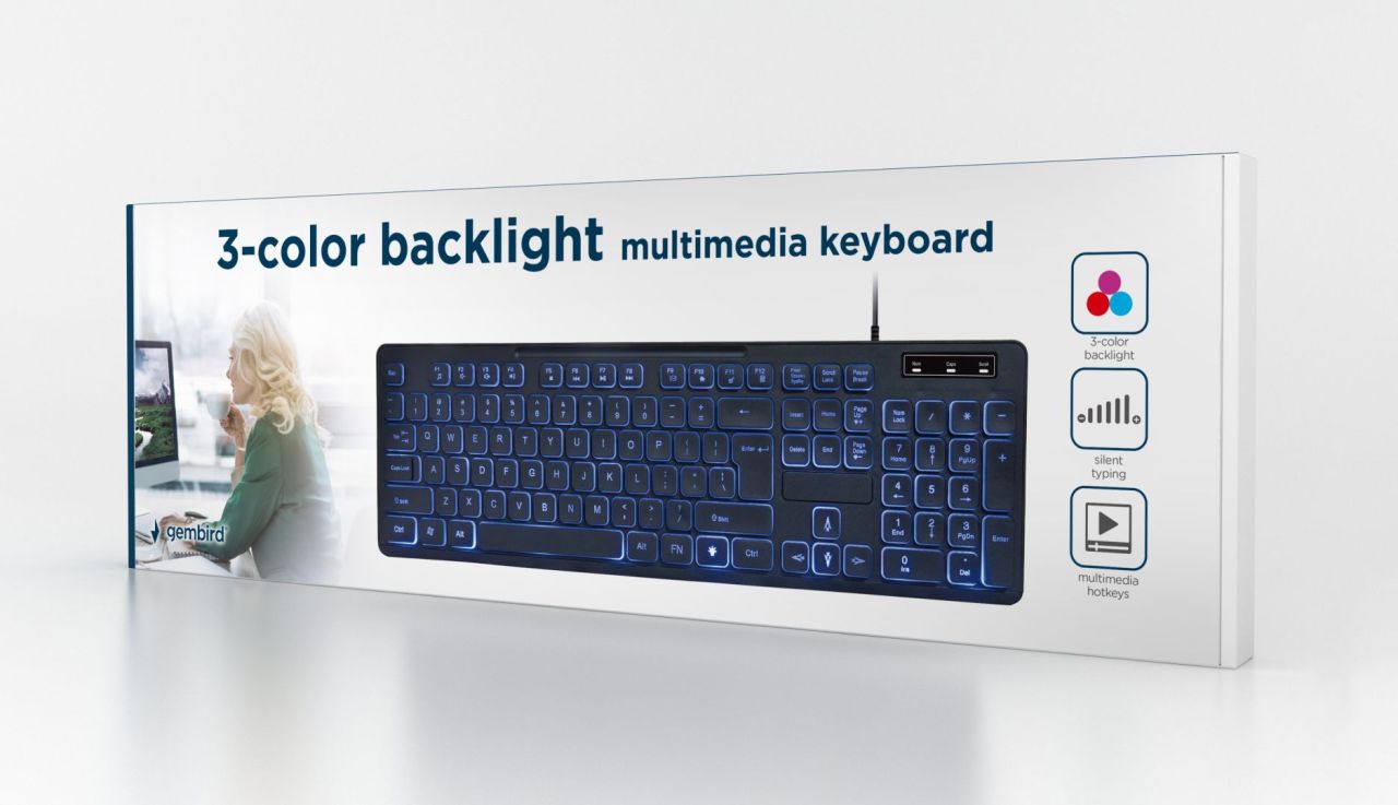 Gembird KB-UML3-02 3-color Backlight Multimedia Keyboard Black US Gembird KB-UML3-02 3-color Backlight Multimedia Keyboard Black US