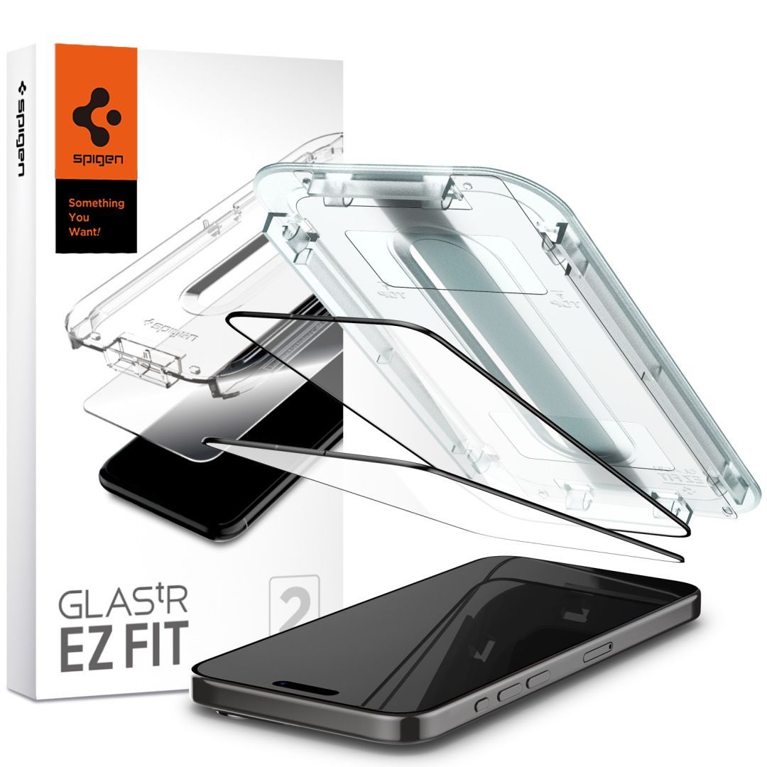 Spigen iPhone 15 Pro Max Glass tR EZ Fit FC Black (2 Pack) Spigen iPhone 15 Pro Max Glass tR EZ Fit FC Black (2 Pack)