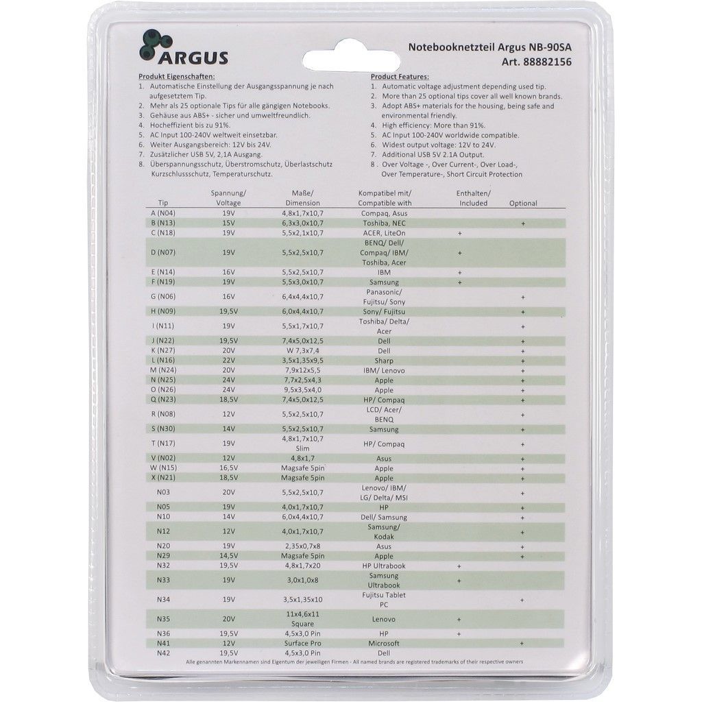 Inter-Tech Argus NB-90SA 12-22V / 6A 90W univerzális hálózati notebook töltő