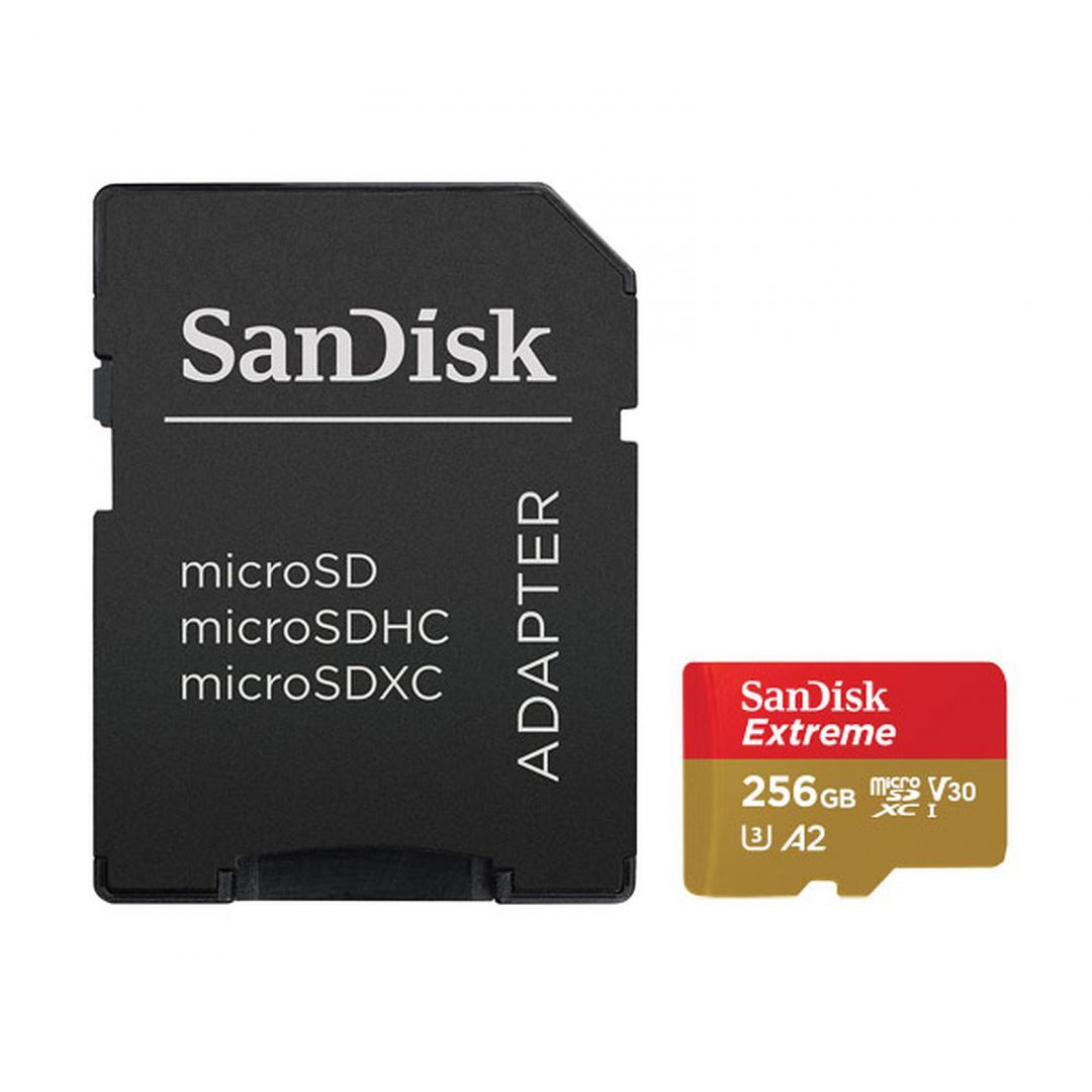Sandisk 256GB microSDXC Class 10 U3 V30 A2 Extreme + adapterrel Sandisk 256GB microSDXC Class 10 U3 V30 A2 Extreme + adapterrel