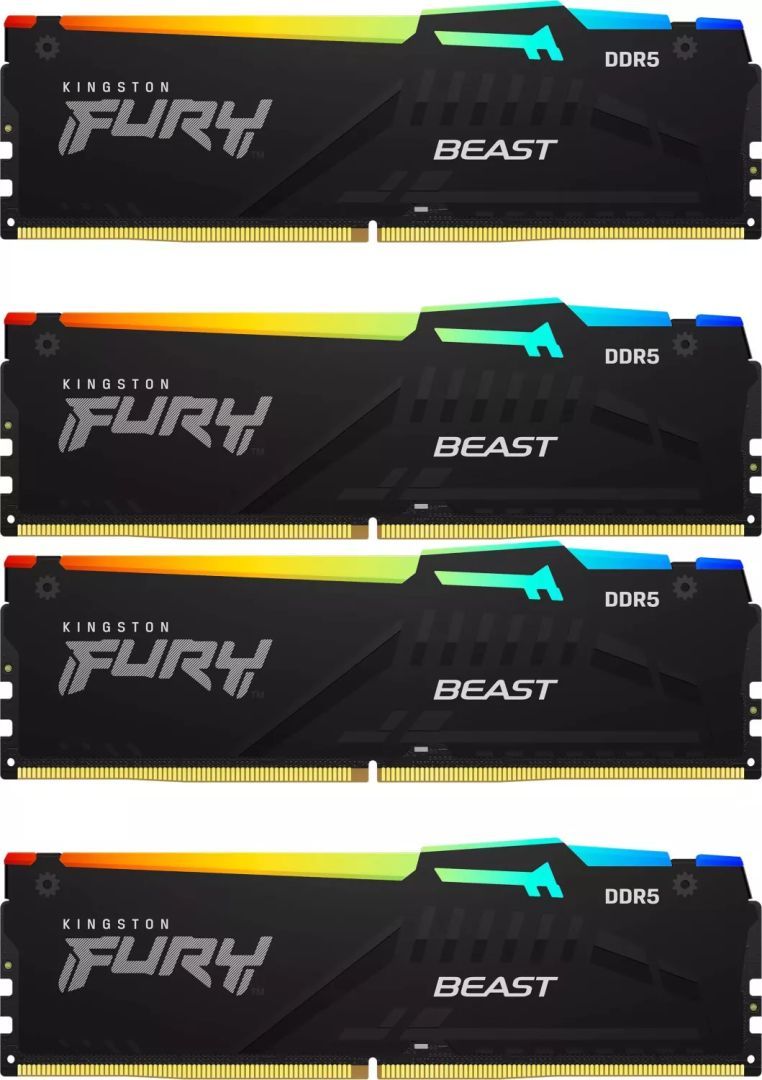 Kingston 128GB DDR5 5200MHz Kit(4x32GB) Fury Beast RGB Black Kingston 128GB DDR5 5200MHz Kit(4x32GB) Fury Beast RGB Black