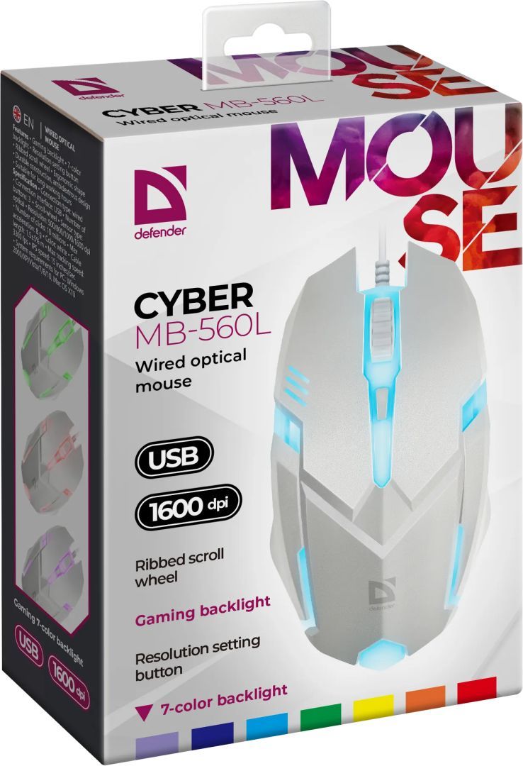 Defender Cyber MB-560L RGB Gaming Mouse White Defender Cyber MB-560L RGB Gaming Mouse White