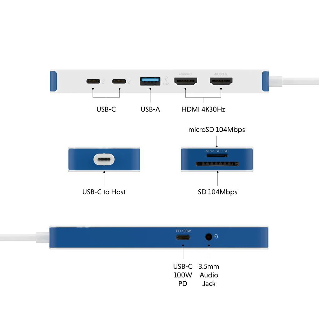 Targus HyperDrive® Flex 9 Port Dual 4K HDMI Dock White/Blue