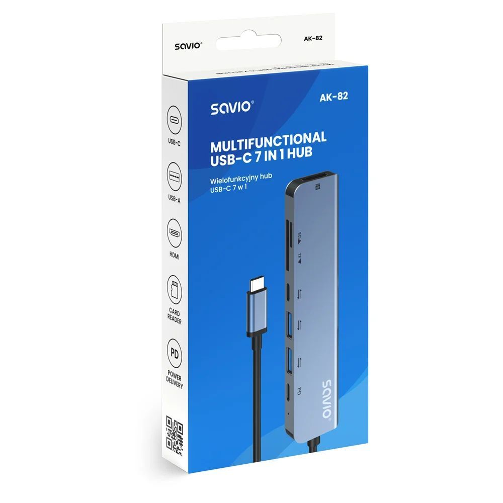 Savio AK-82 Multifunctional USB-C 7 in 1 hub Black Savio AK-82 Multifunctional USB-C 7 in 1 hub Black