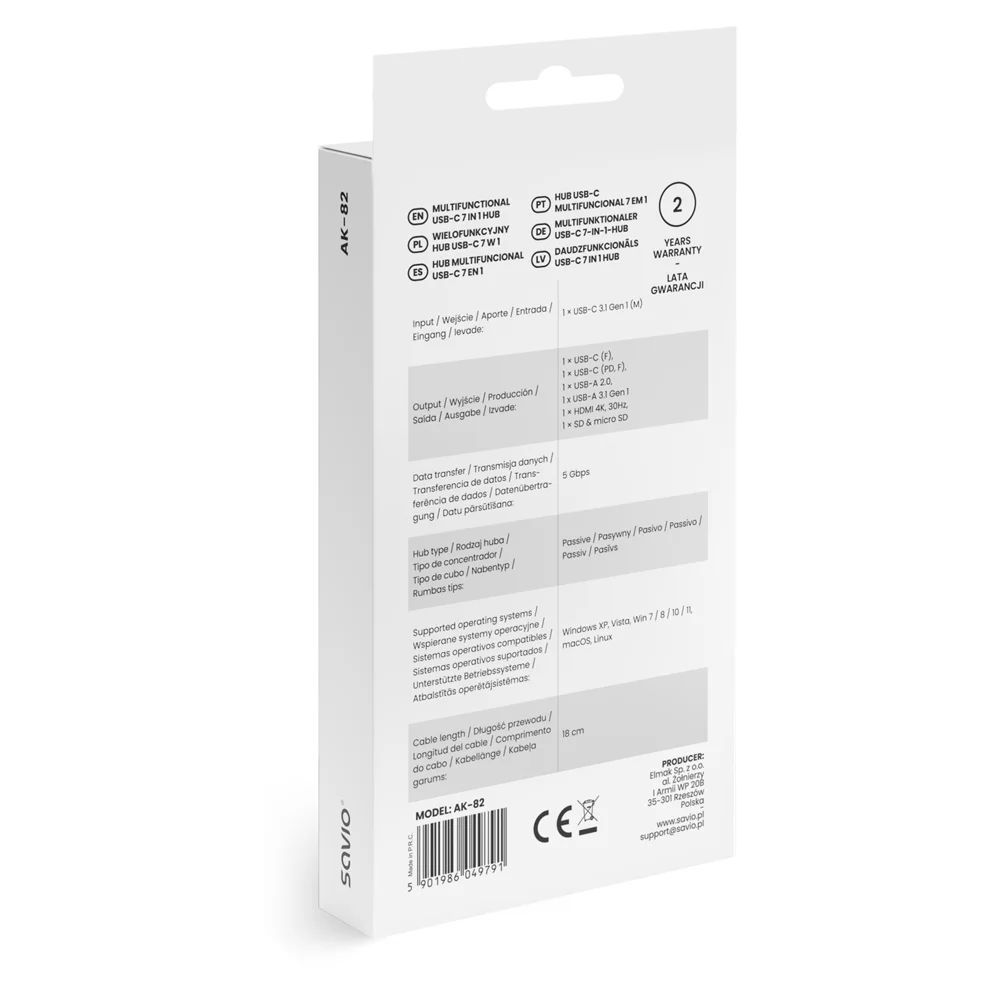 Savio AK-82 Multifunctional USB-C 7 in 1 hub Black Savio AK-82 Multifunctional USB-C 7 in 1 hub Black