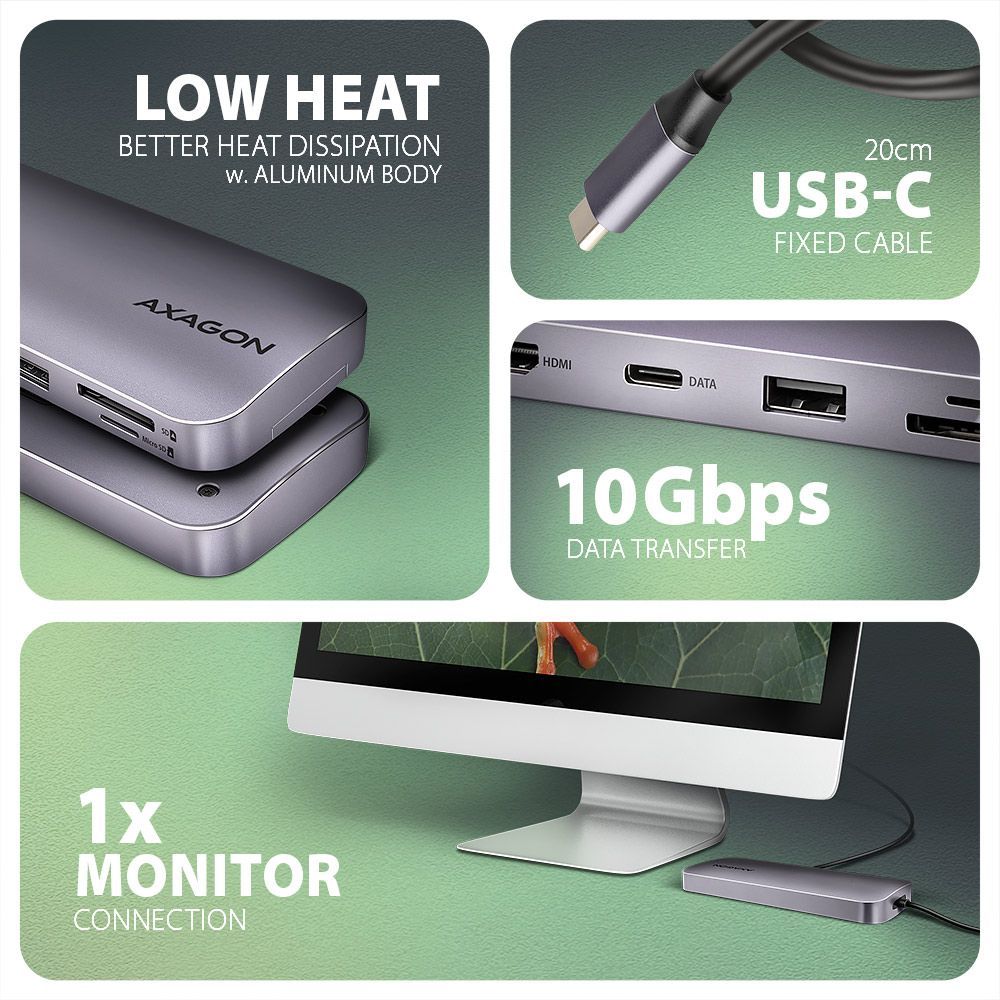 AXAGON HMC-6GM2 USB-C 10GBPS GEN2COMBO 6IN1 HUB AXAGON HMC-6GM2 USB-C 10GBPS GEN2COMBO 6IN1 HUB