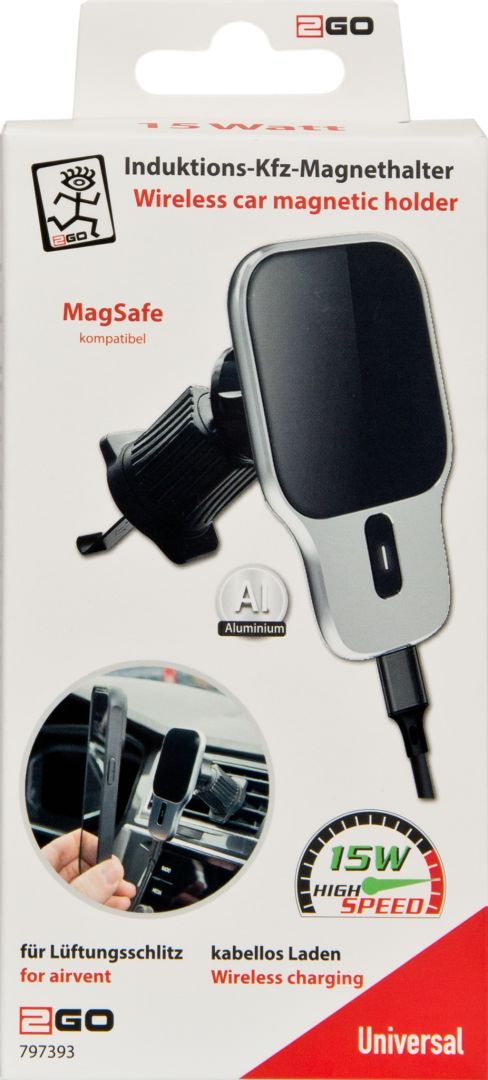 2GO Wireless Car Magnetic Holder with MagSafe Black