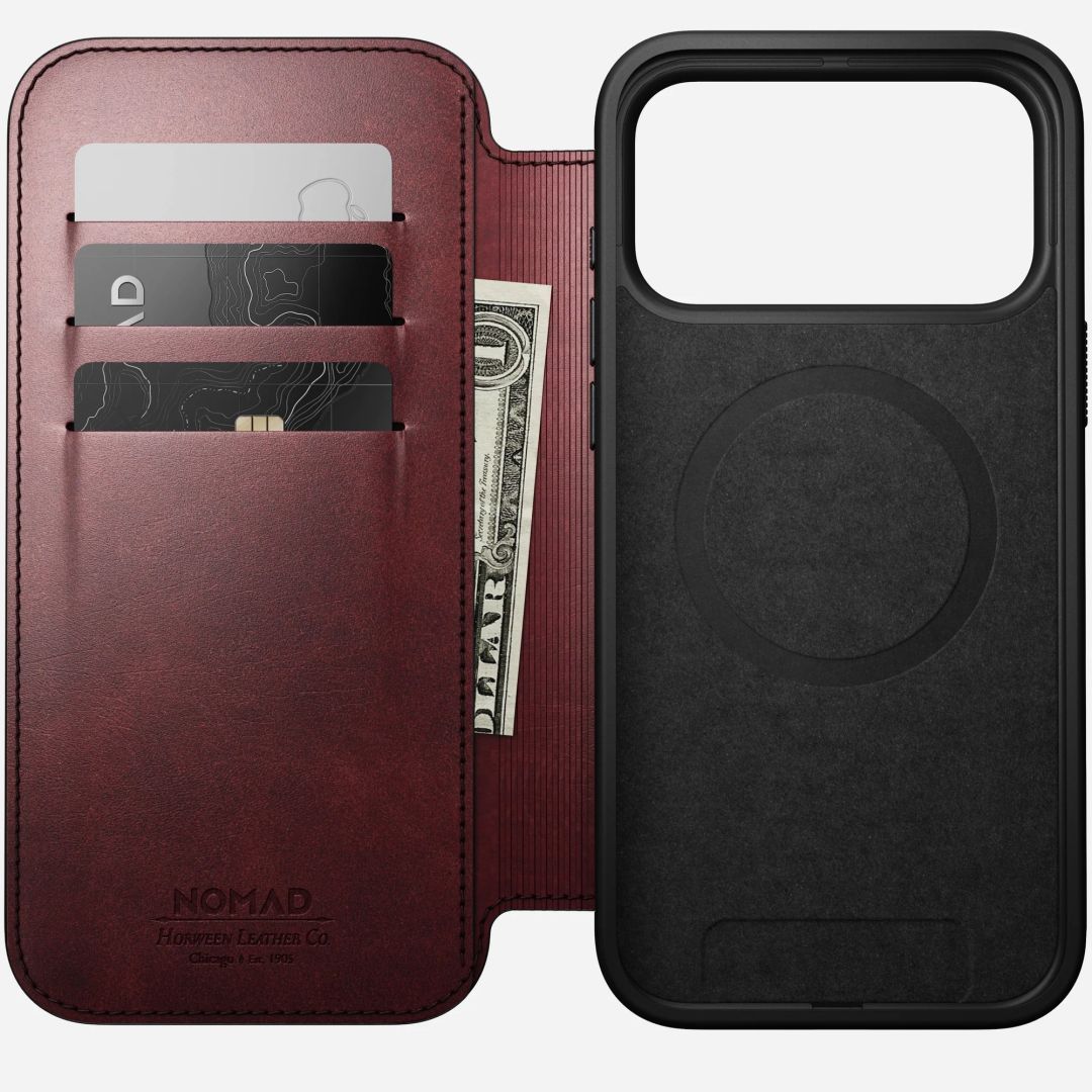 Nomad Modern Leather Folio (Horween) for iPhone 17 Pro Max Burgundy Nomad Modern Leather Folio (Horween) for iPhone 17 Pro Max Burgundy