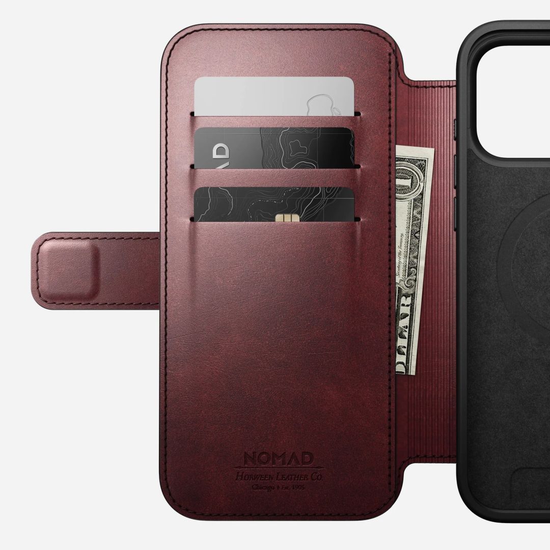 Nomad Modern Leather Folio (Horween) for iPhone 17 Pro Max Burgundy Nomad Modern Leather Folio (Horween) for iPhone 17 Pro Max Burgundy