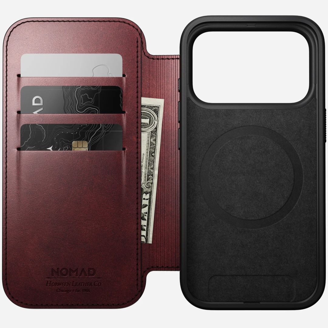 Nomad Modern Leather Folio (Horween) for iPhone 17 Pro Burgundy Nomad Modern Leather Folio (Horween) for iPhone 17 Pro Burgundy