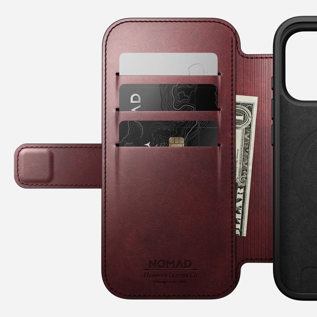 Nomad Modern Leather Folio (Horween) for iPhone 17 Pro Burgundy Nomad Modern Leather Folio (Horween) for iPhone 17 Pro Burgundy