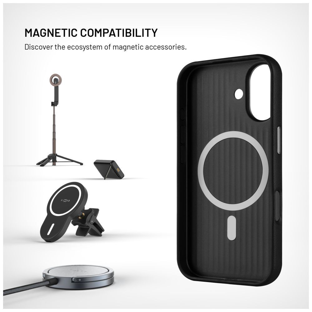 FIXED MagLeather telefontok Apple iPhone 17 telefonhoz, fekete