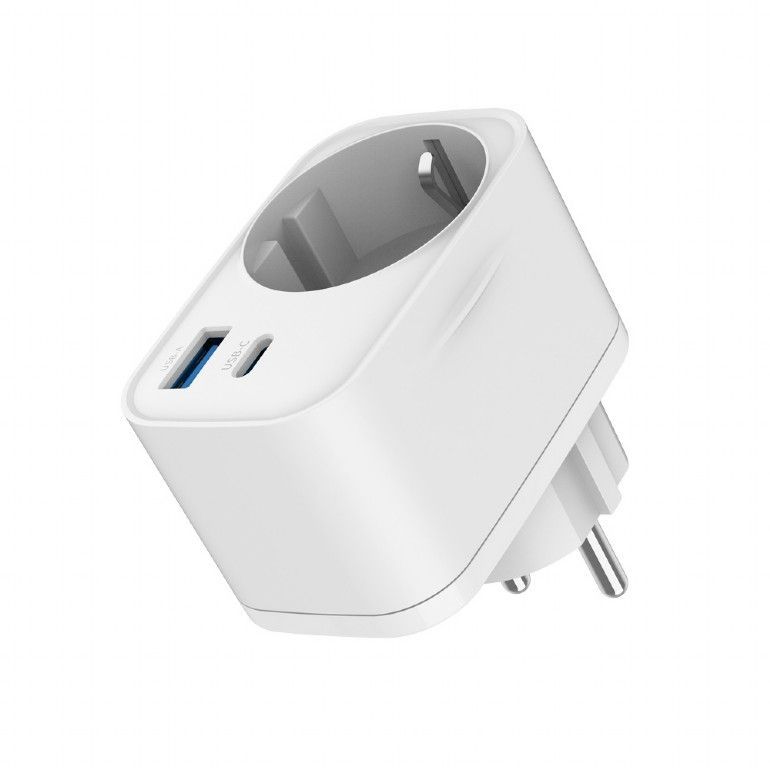 Gembird TA-ACPDQC20-01-W 2-port USB fast charger with pass-through AC socket 20W White Gembird TA-ACPDQC20-01-W 2-port USB fast charger with pass-through AC socket 20W White